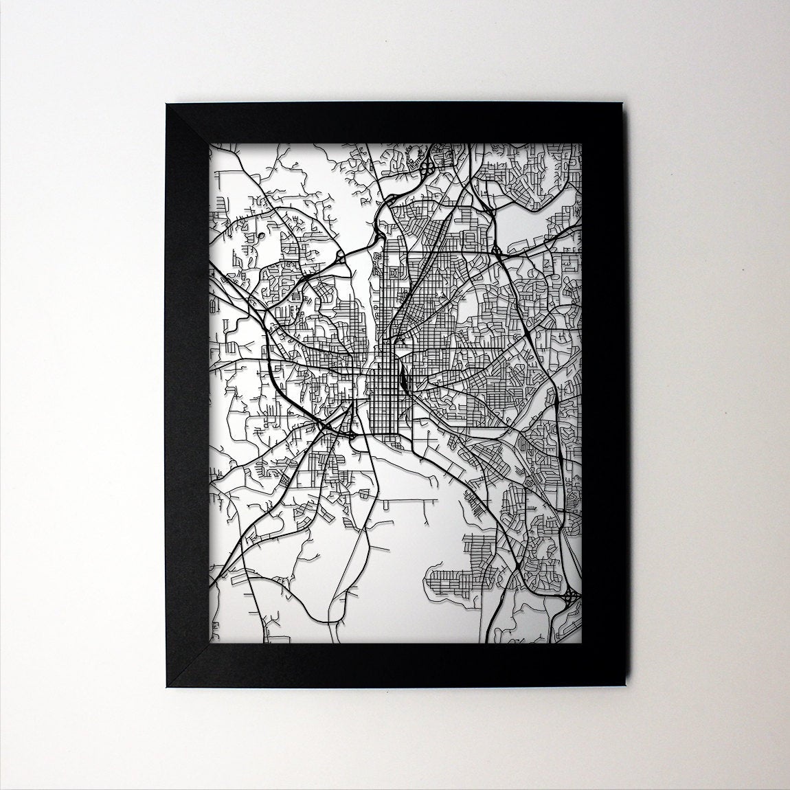 Columbus Georgia framed laser cut map - CarbonLight