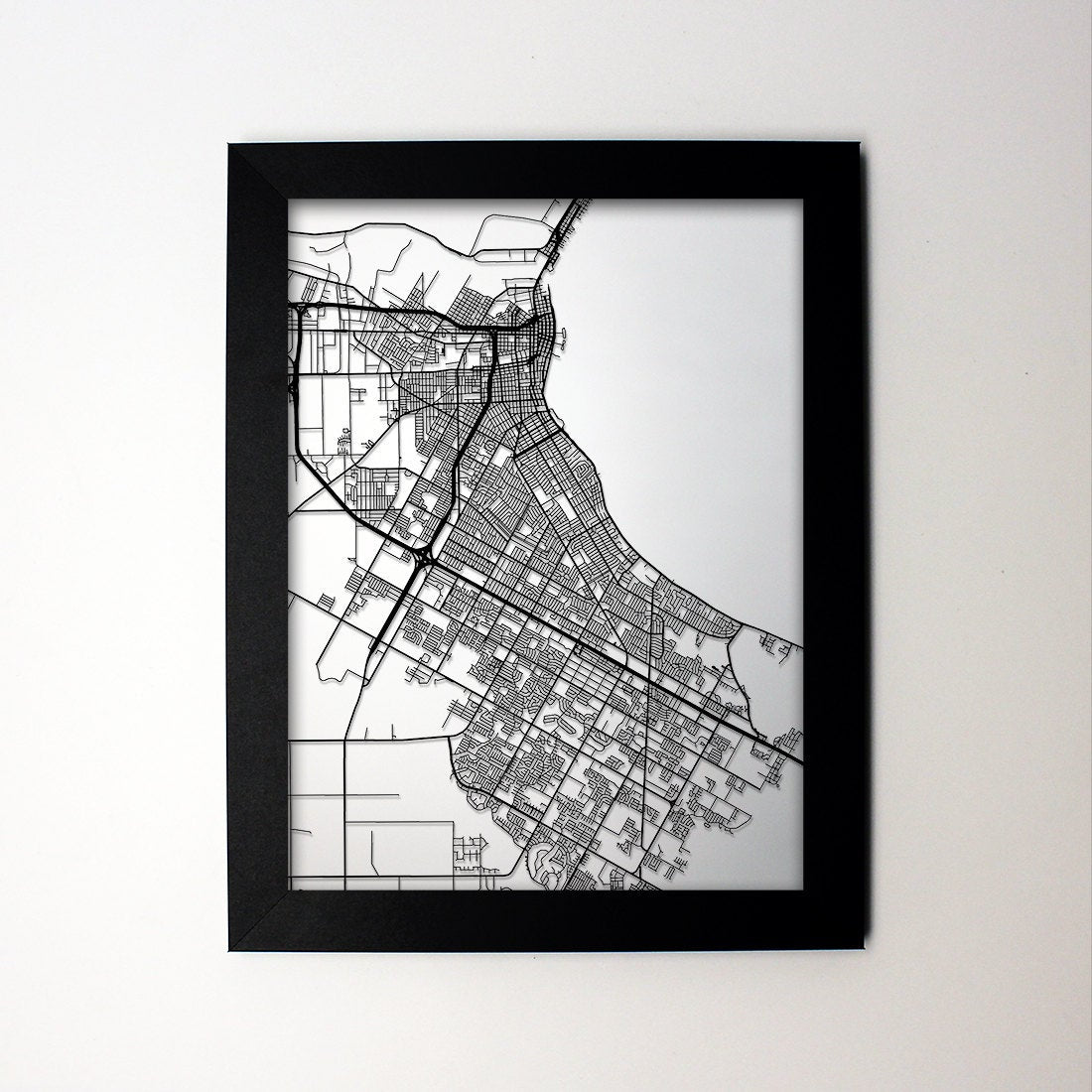 Corpus Christi Texas framed laser cut map - CarbonLight