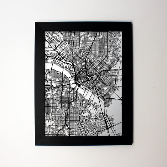 Dallas TX laser cut wall map - CarbonLight