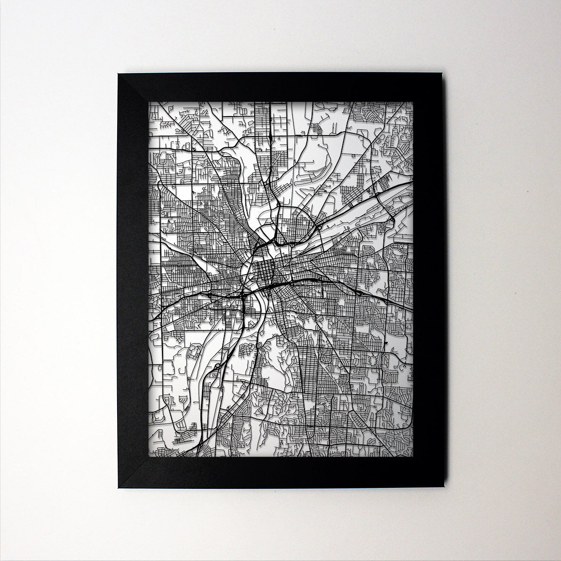 Dayton Ohio framed laser cut map - CarbonLight