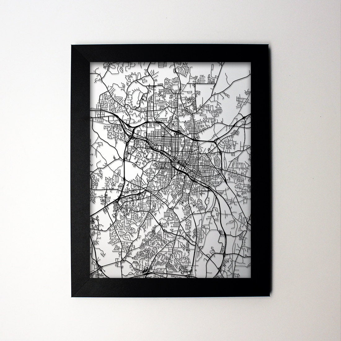 Durham North Carolina framed laser cut map - CarbonLight