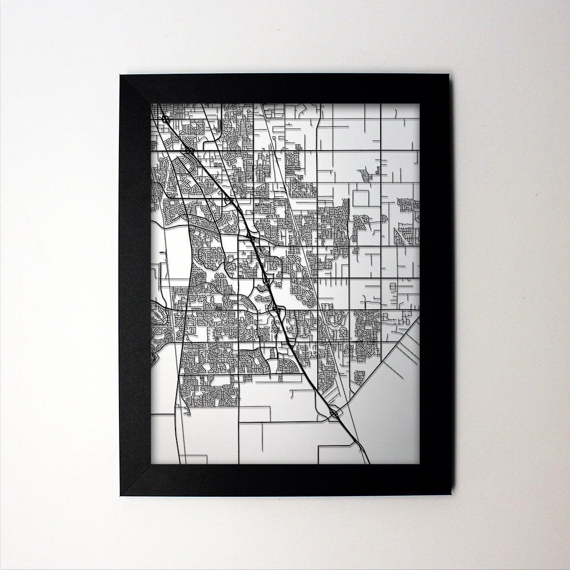 Elk Grove California framed laser cut map - CarbonLight