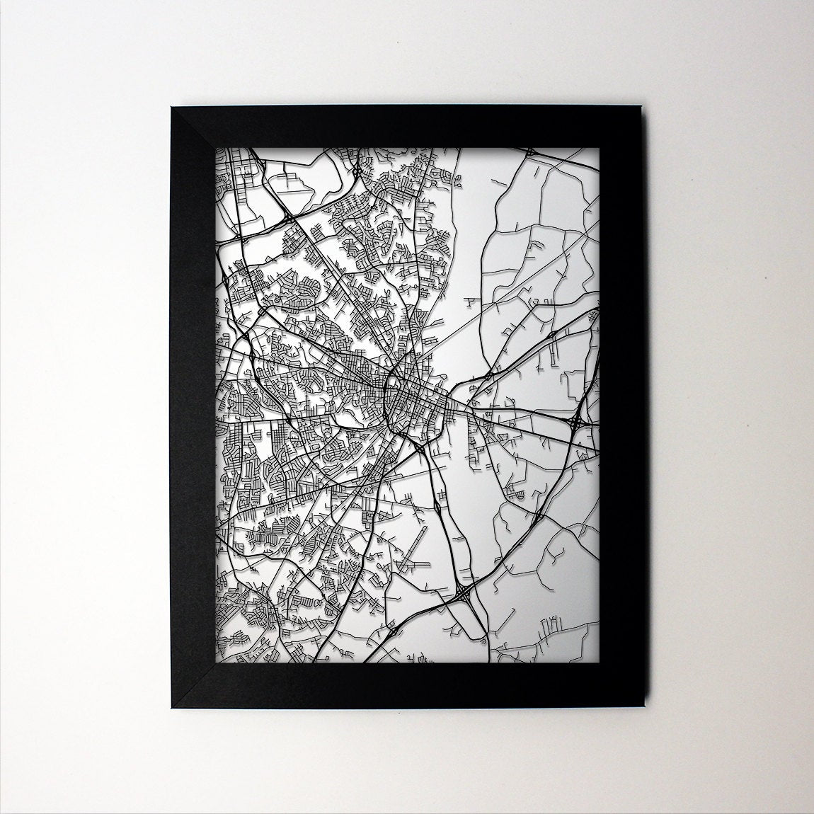 Fayetteville North Carolina framed laser cut map - CarbonLight