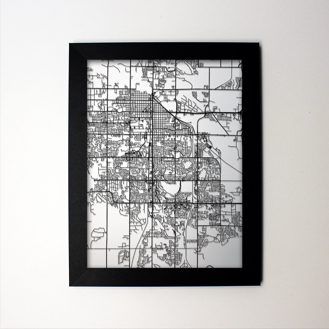 Fort Collins Colorado framed laser cut map - CarbonLight