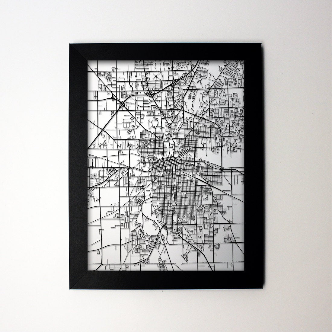Fort Wayne Indiana framed laser cut map - CarbonLight