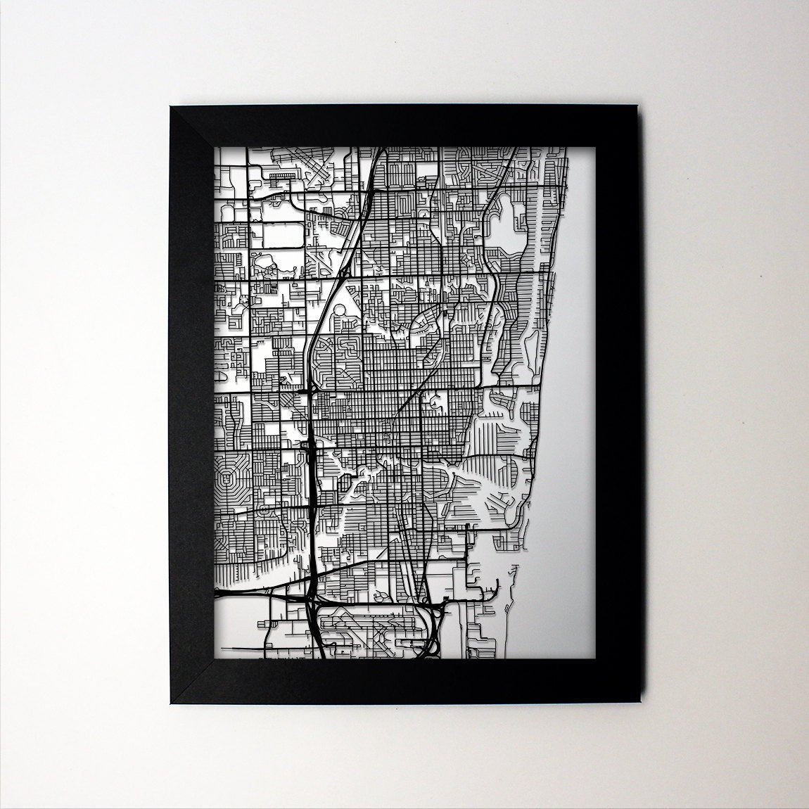 Fort Lauderdale Florida framed laser cut map - CarbonLight
