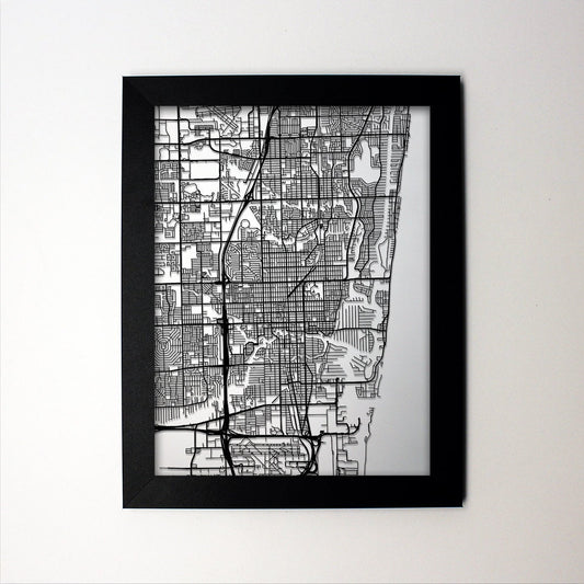 Fort Lauderdale Florida framed laser cut map - CarbonLight