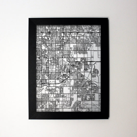 Gilbert Arizona framed laser cut map - CarbonLight