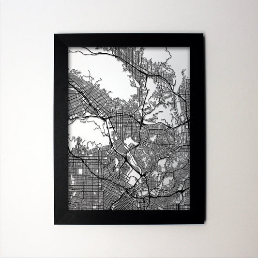 Glendale California framed laser cut map - CarbonLight