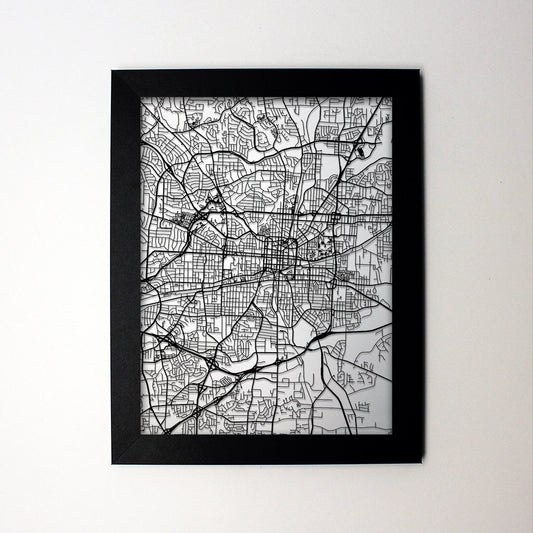 Greenesboro North Carolina framed laser cut map - CarbonLight