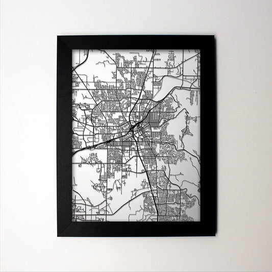 Huntsville Alabama framed laser cut map - CarbonLight