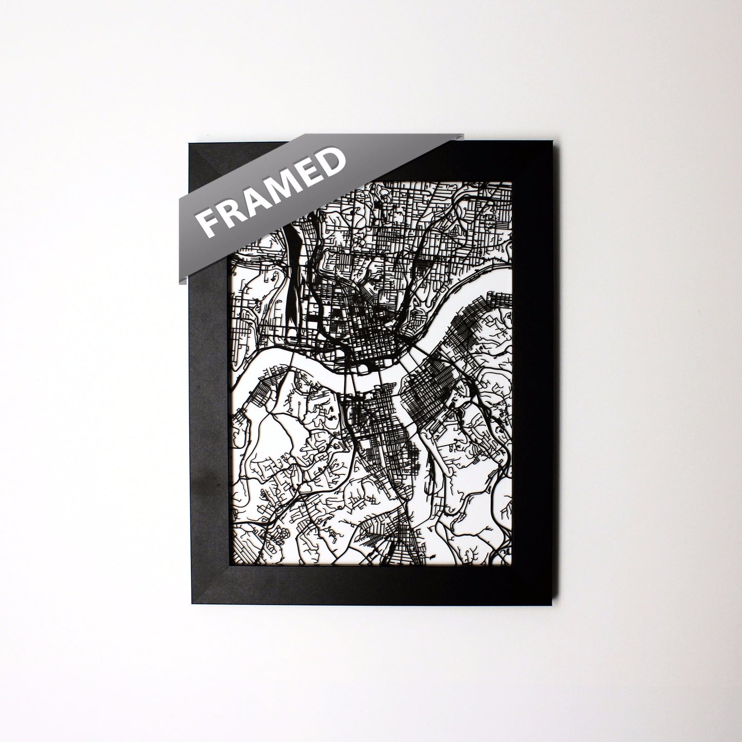 Cincinnati OH laser cut wall map - CarbonLight