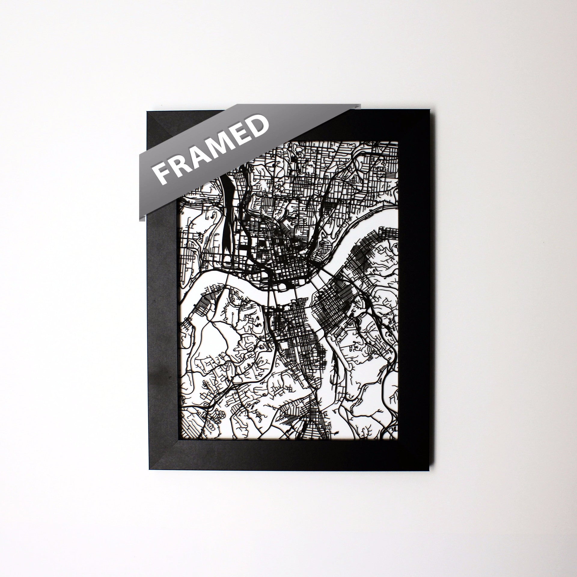 Cincinnati OH laser cut wall map - CarbonLight