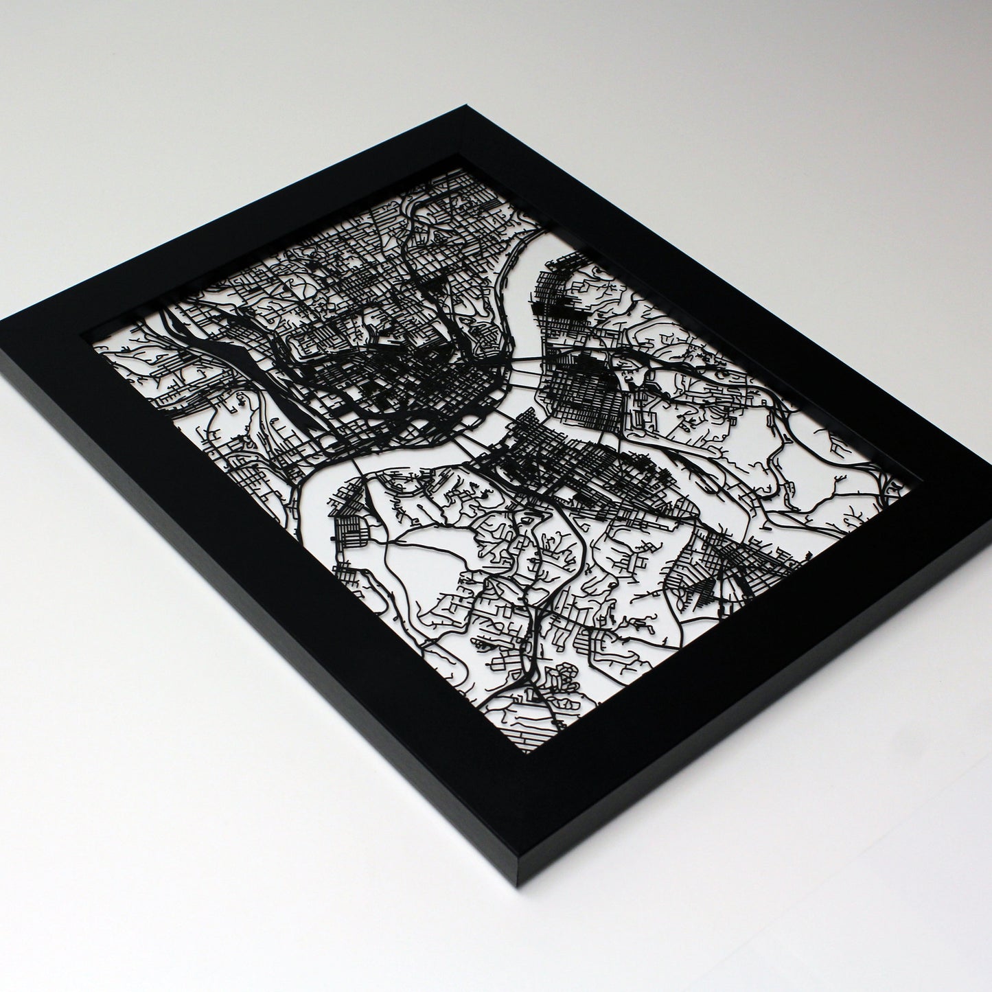 Cincinnati OH laser cut wall map - CarbonLight
