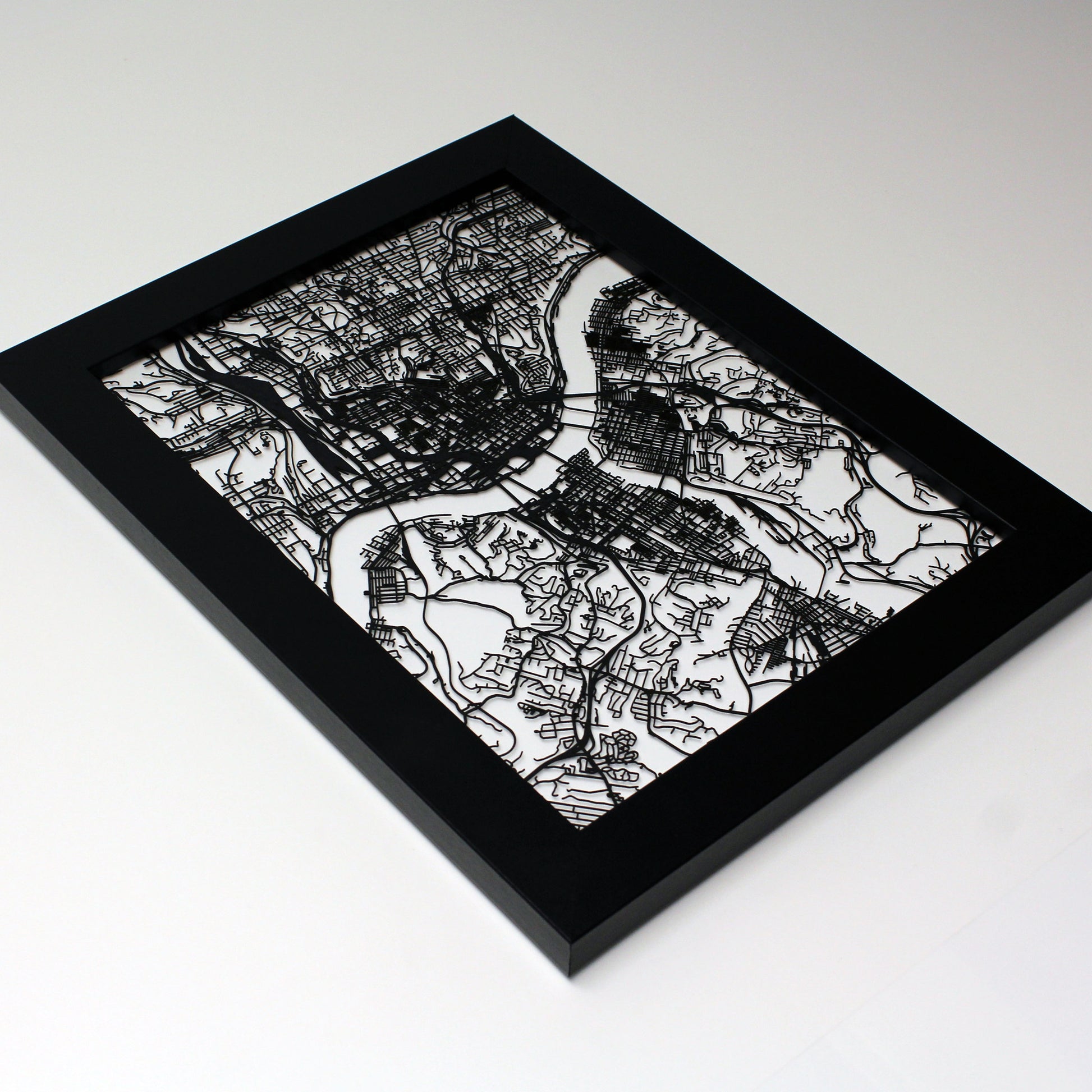 Cincinnati OH laser cut wall map - CarbonLight