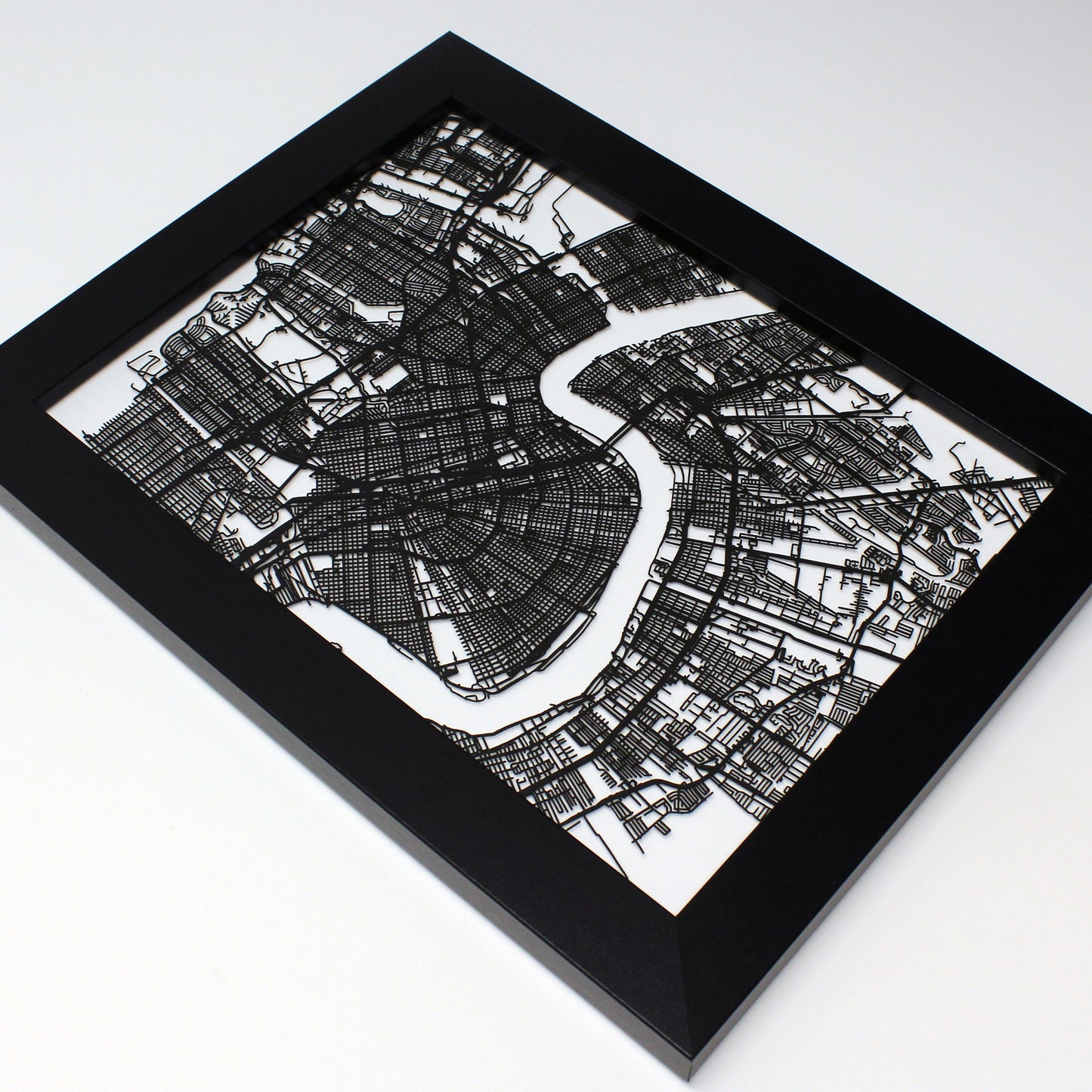 New Orleans LA laser cut wall map - CarbonLight