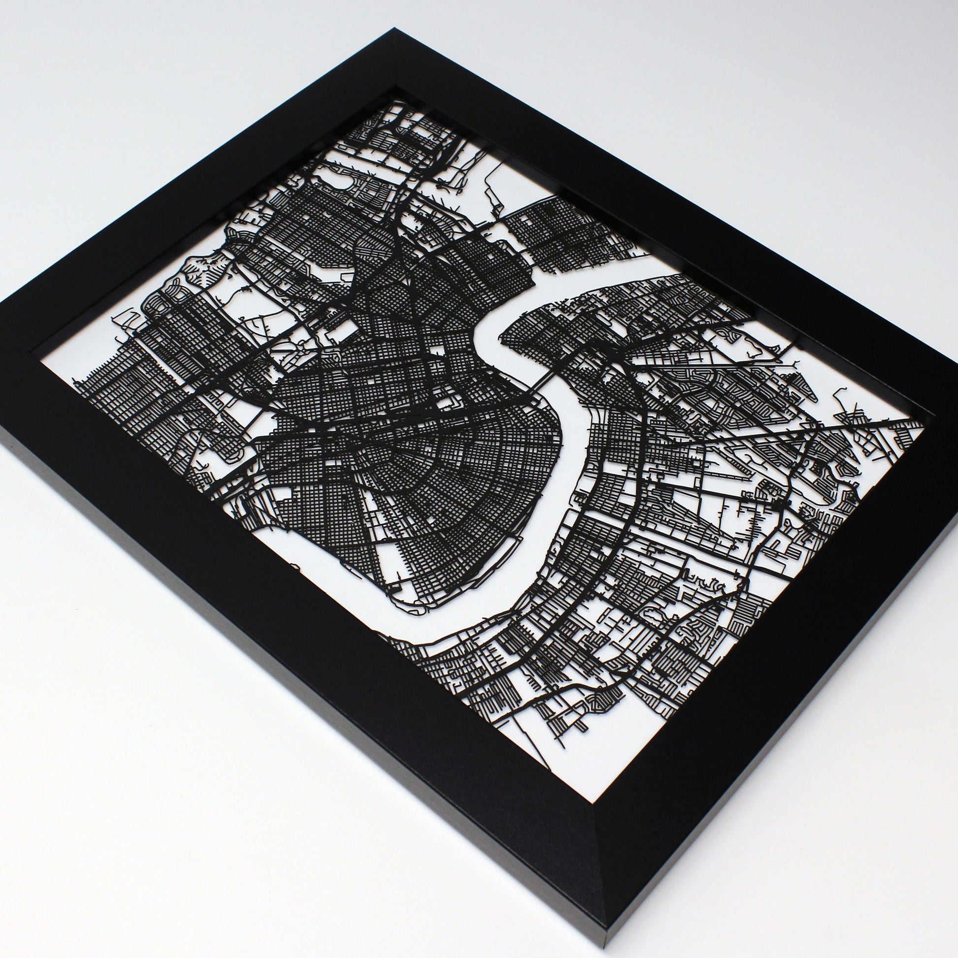 New Orleans LA laser cut wall map - CarbonLight