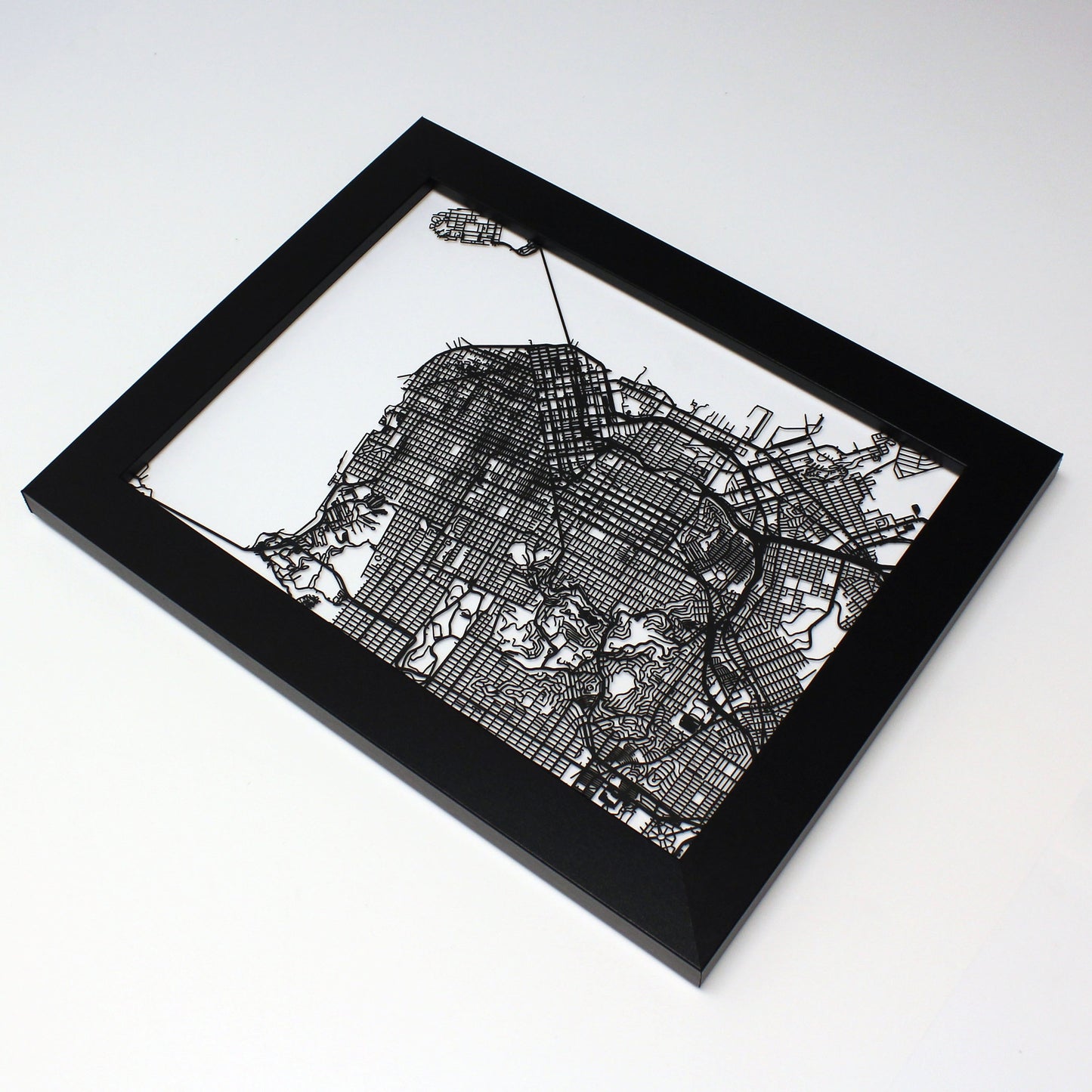 San Francisco CA laser cut wall map - CarbonLight