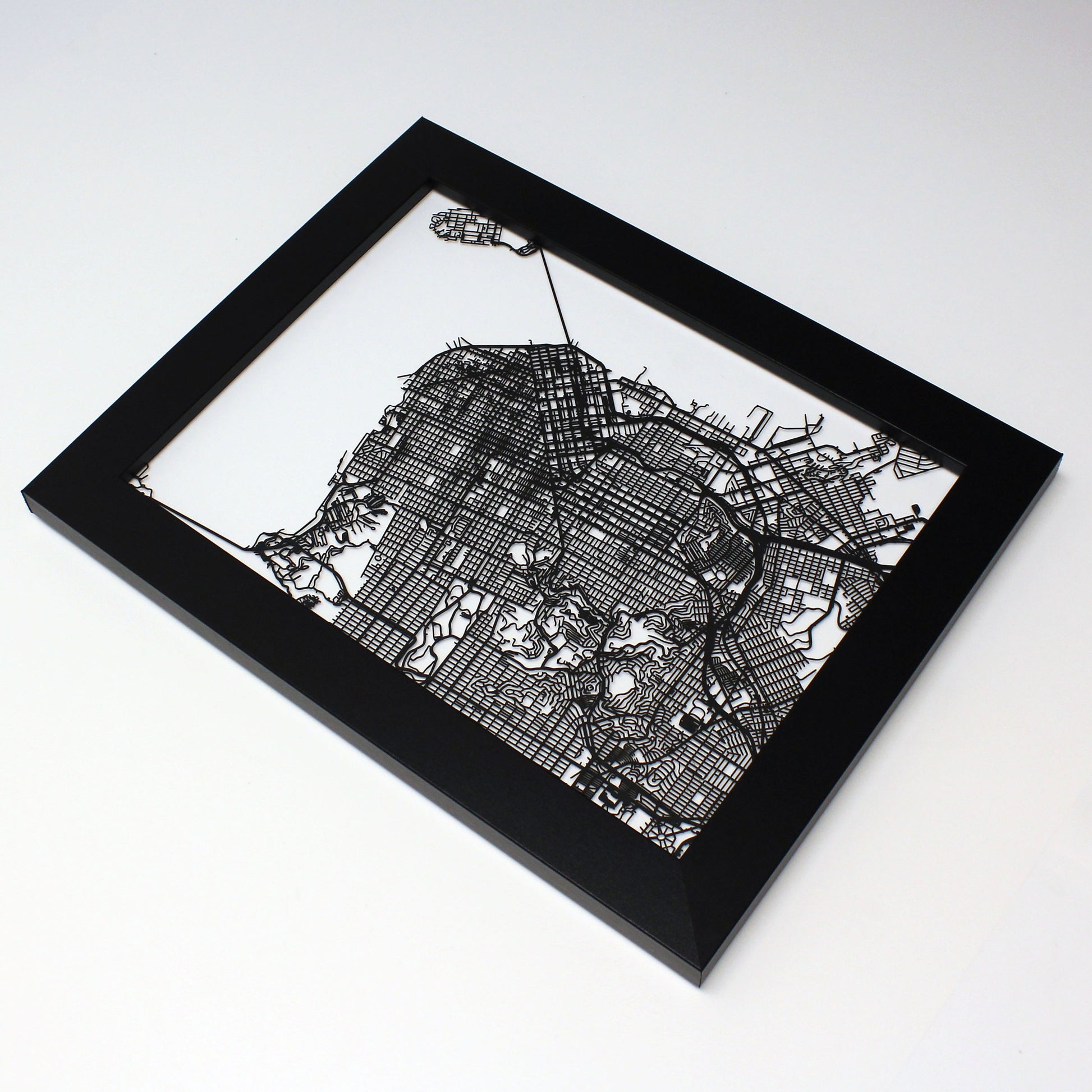 San Francisco CA laser cut wall map - CarbonLight