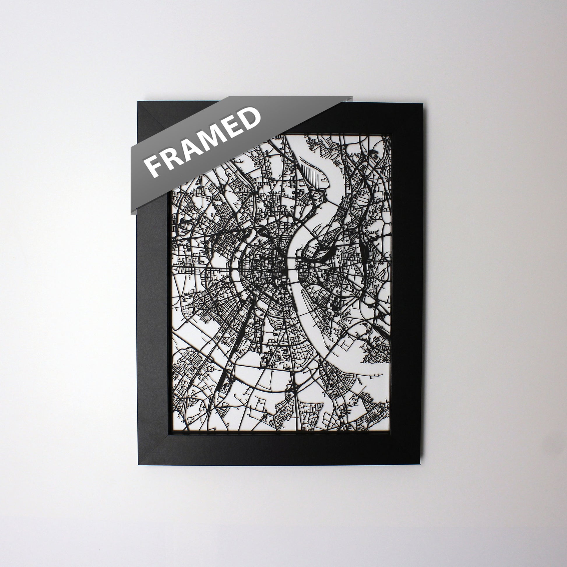 Cologne Germany laser cut wall map - CarbonLight