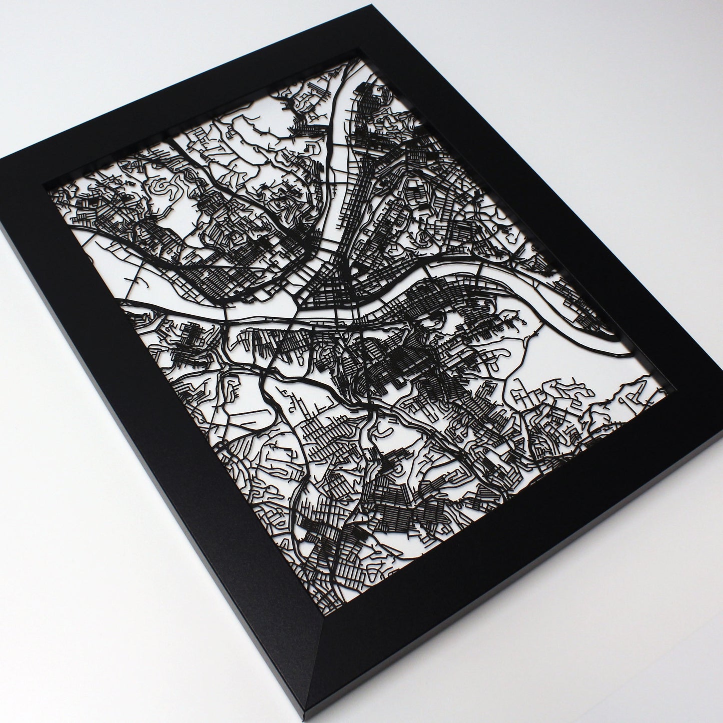 Pittsburgh PA laser cut wall map - CarbonLight