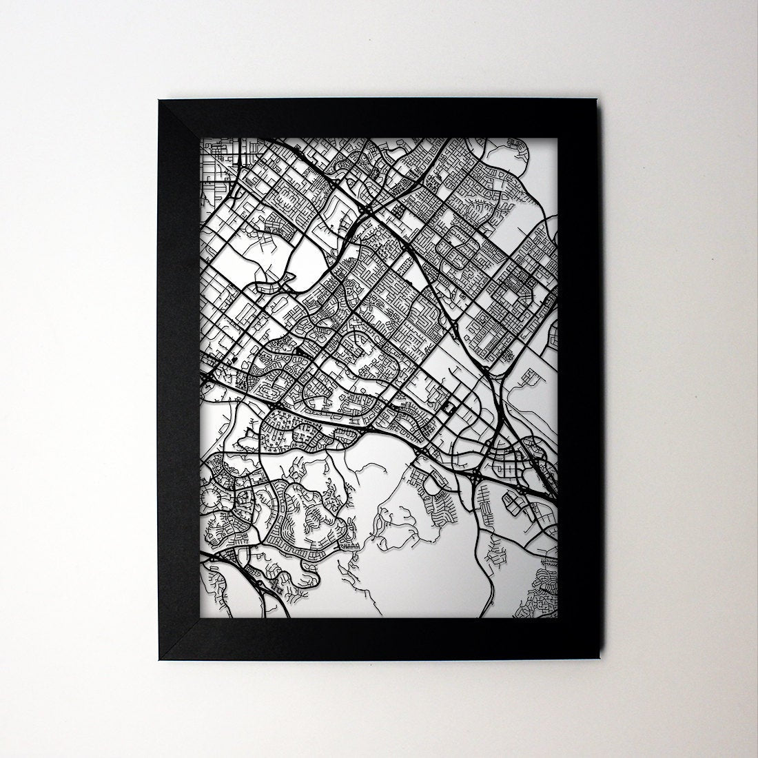 Irvine California framed laser cut map - CarbonLight