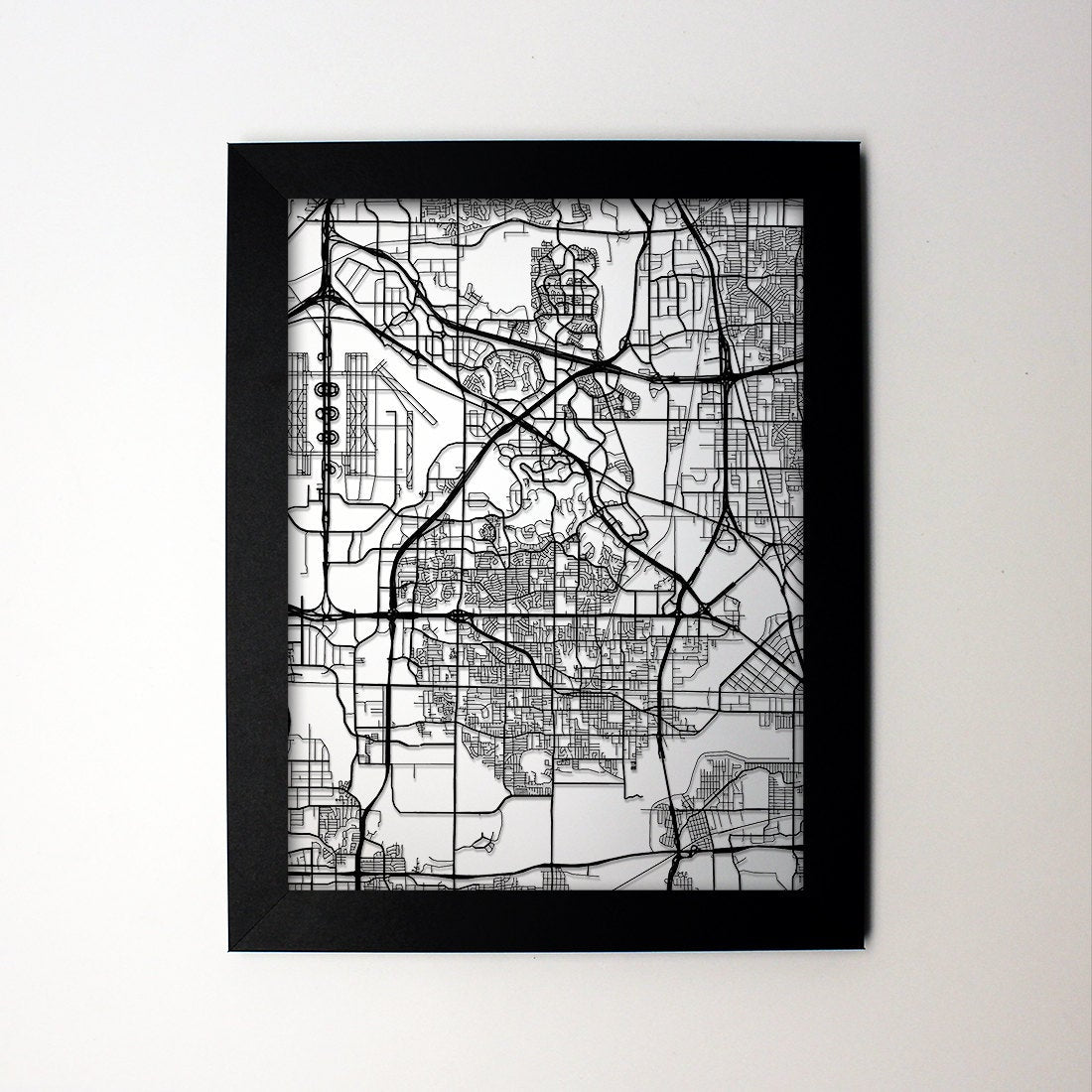 Irvine Texas framed laser cut map - CarbonLight