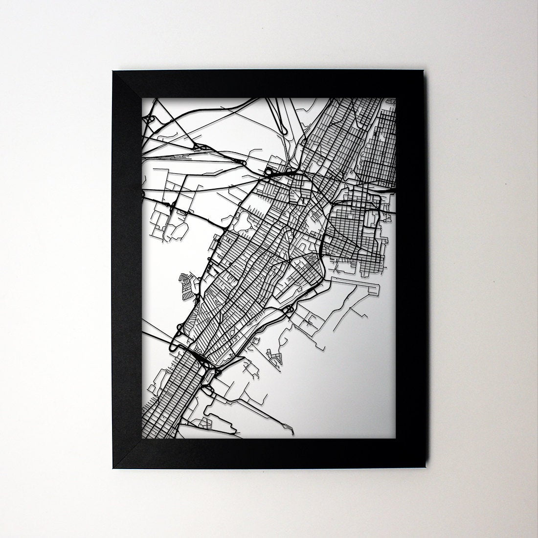 Jersey City New Jersey framed laser cut map - CarbonLight