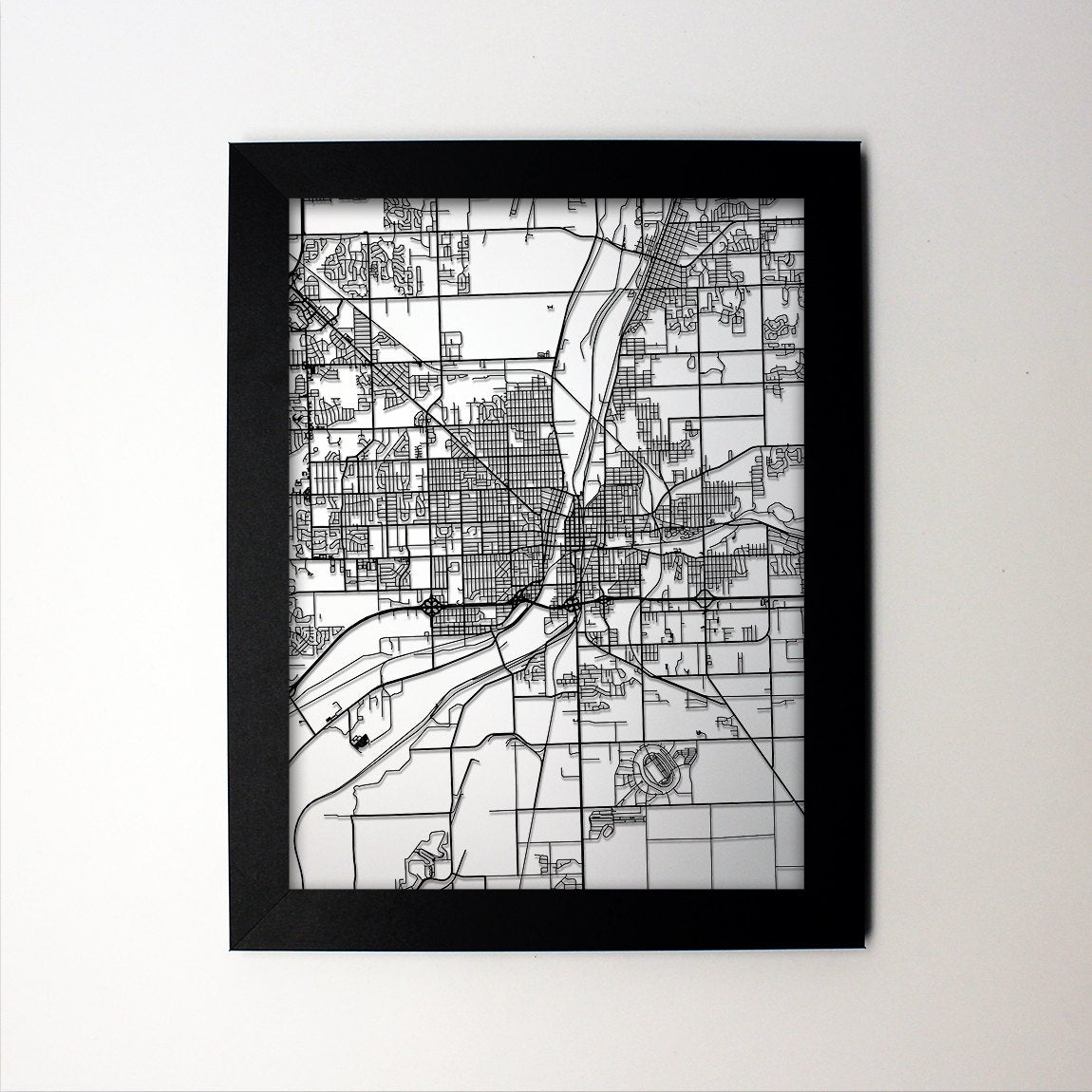 Joliet Illinois framed laser cut map - CarbonLight