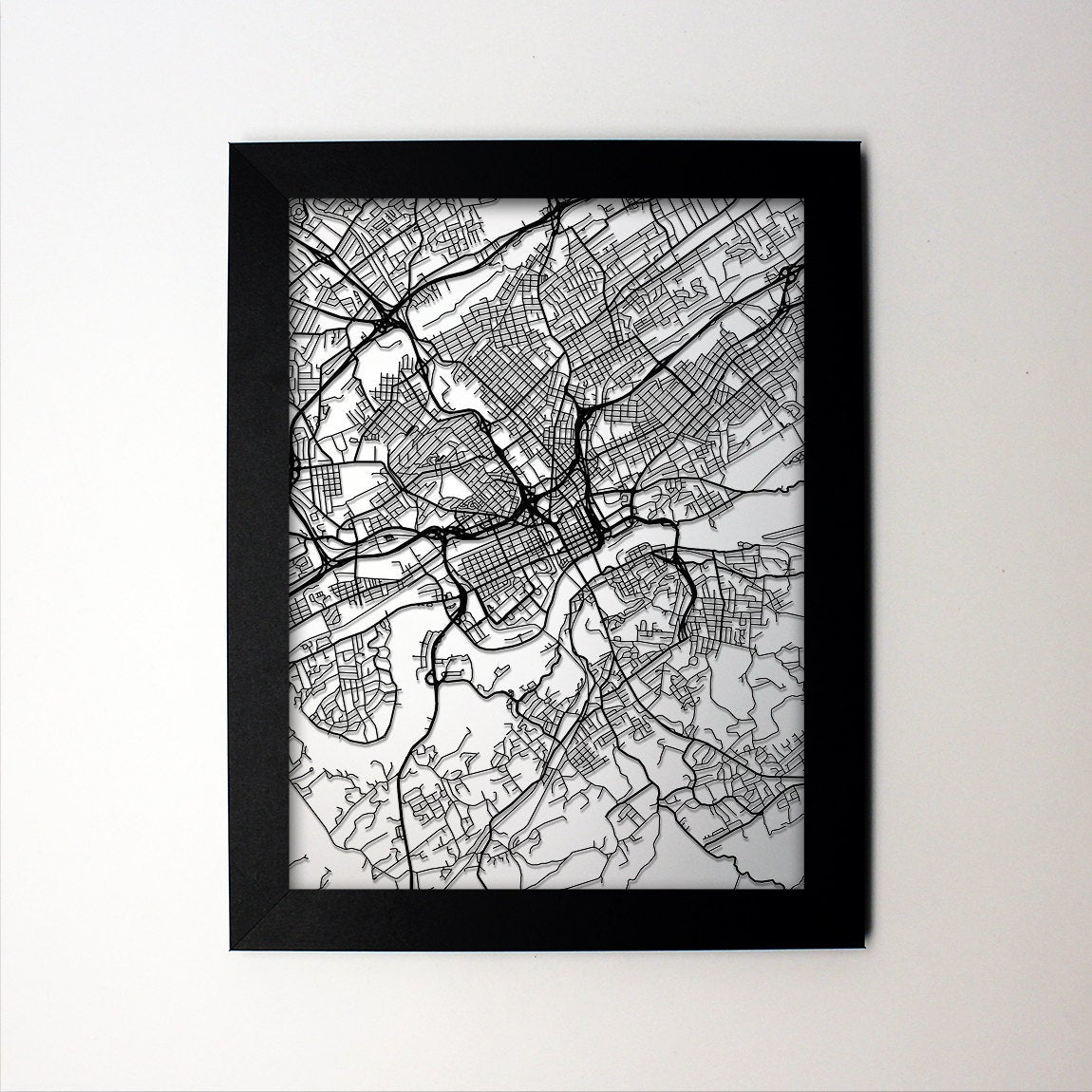 Knoxville Tennessee framed laser cut map - CarbonLight