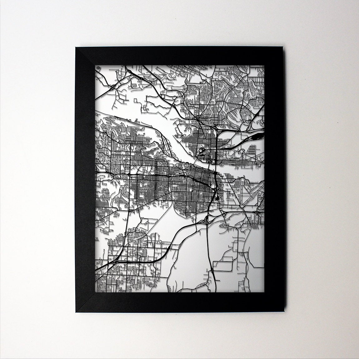Little Rock Arkansas framed laser cut map - CarbonLight