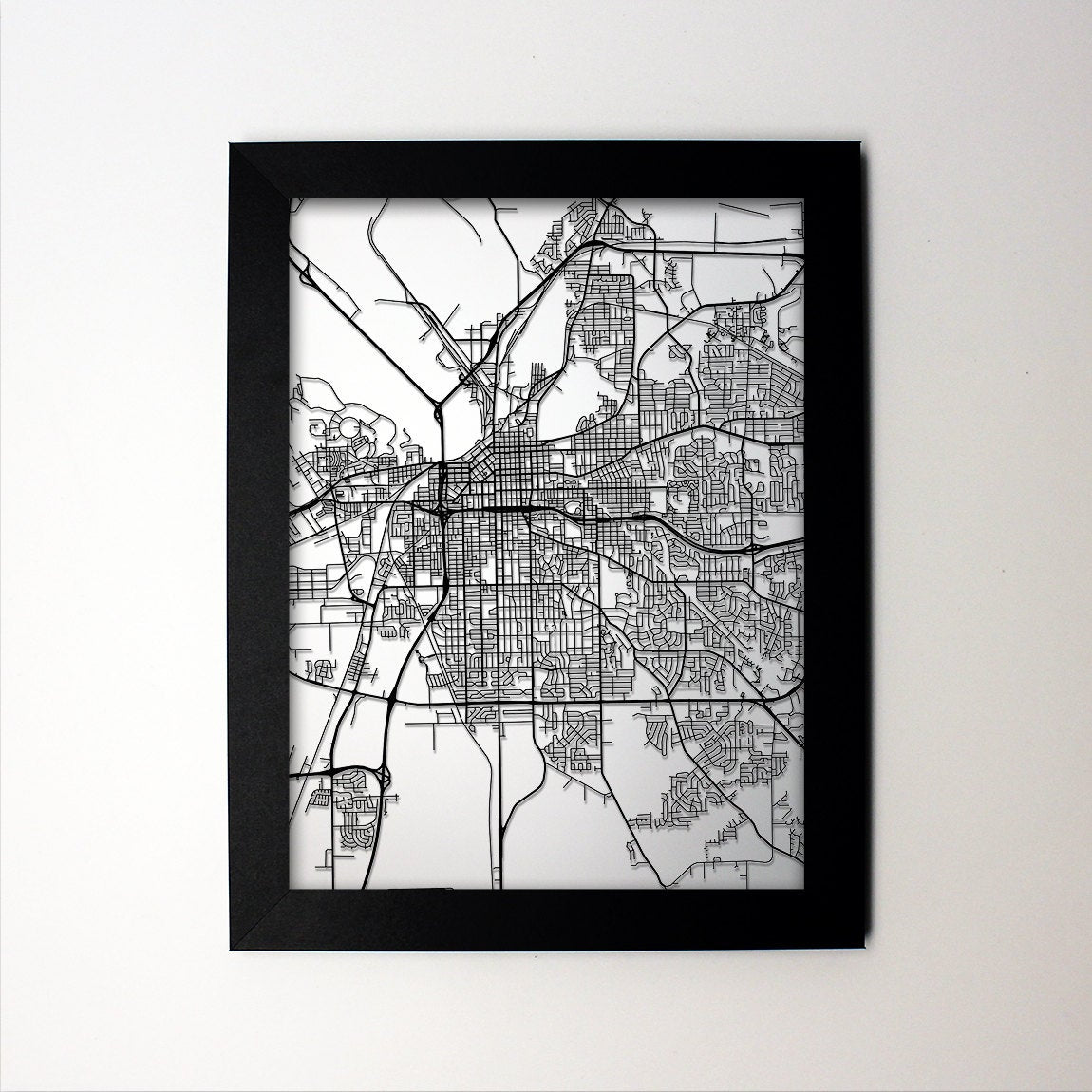 Montgomery Alabama framed laser cut map - CarbonLight