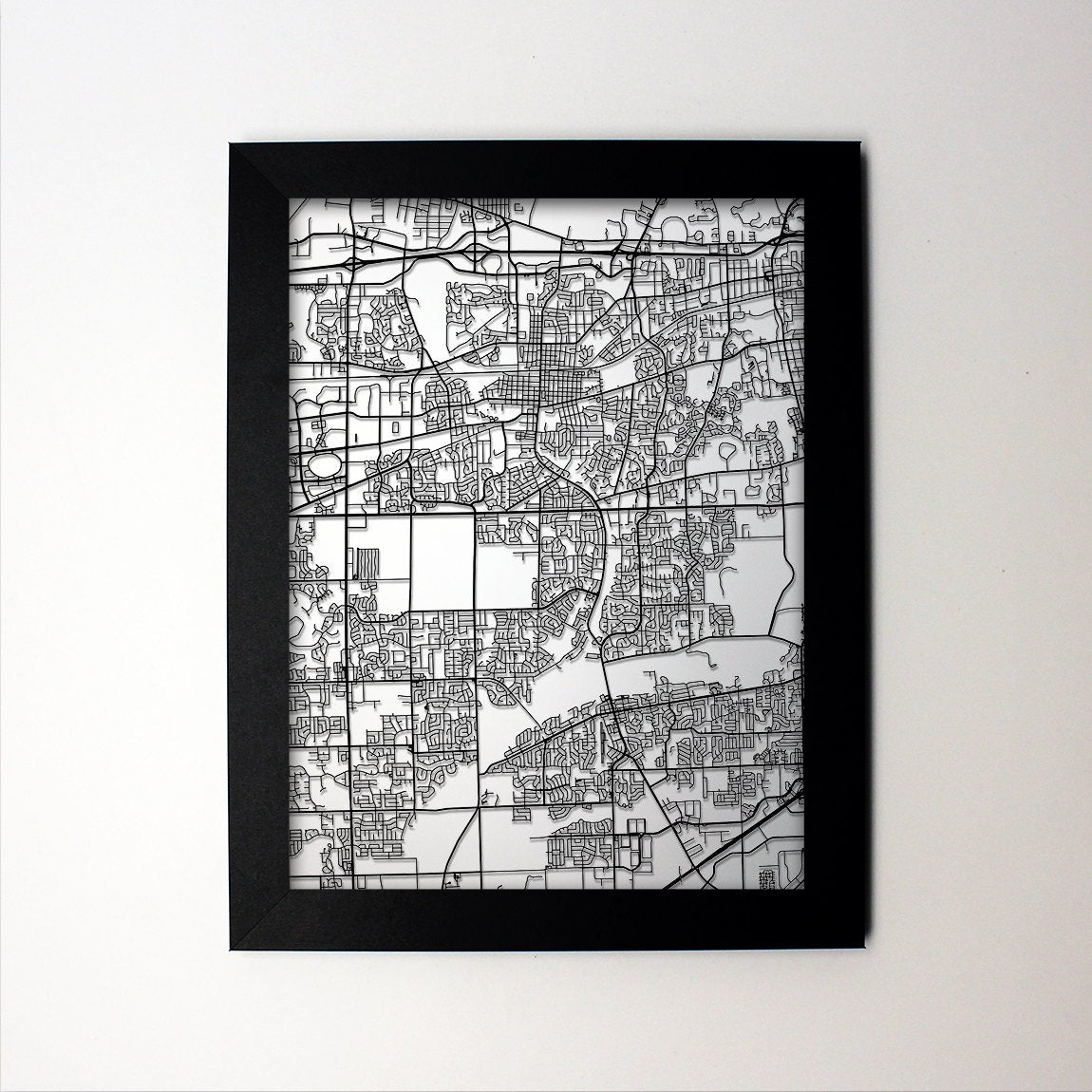 Naperville Illinois framed laser cut map - CarbonLight