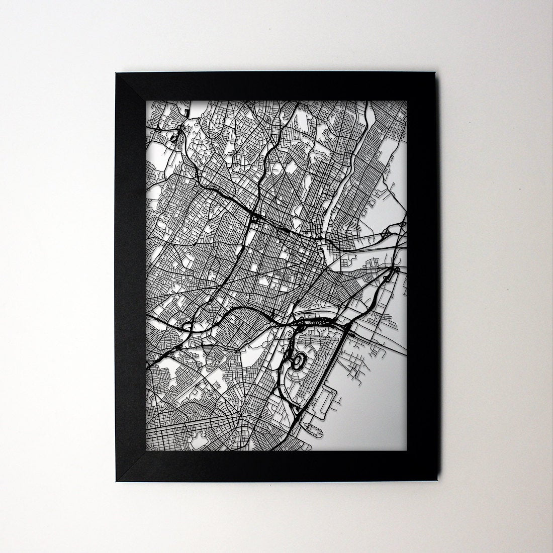 Newark New Jersey framed laser cut map - CarbonLight