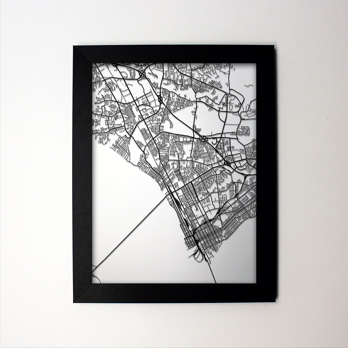 Newport News Virginia framed laser cut map - CarbonLight