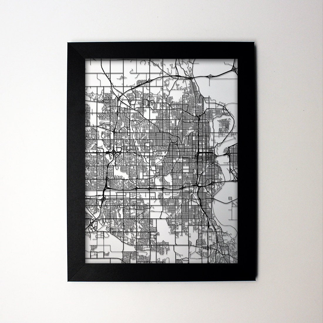 Omaha Nebraska framed laser cut map - CarbonLight