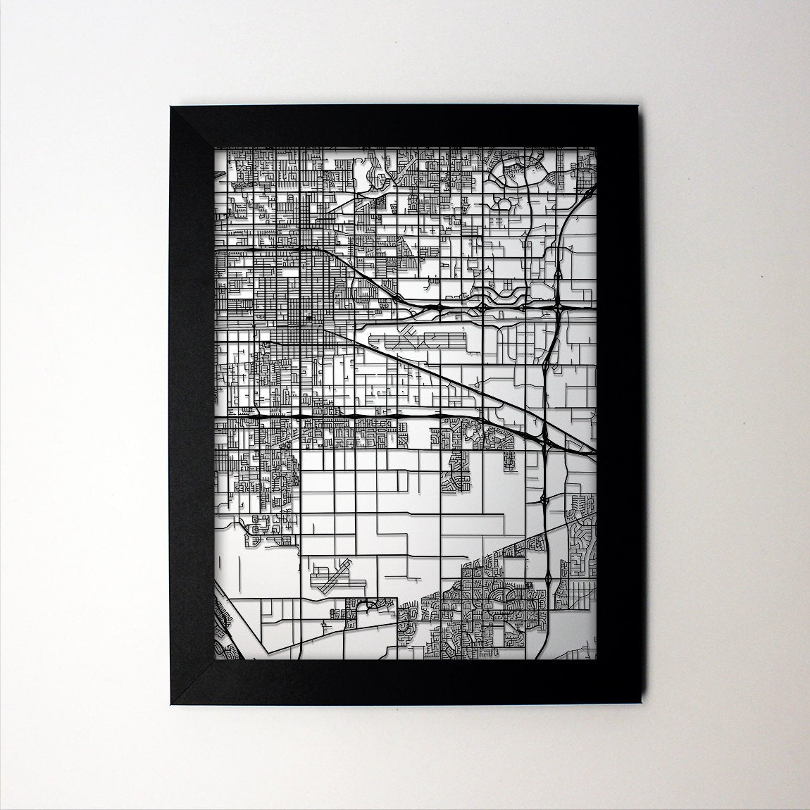 Ontario California framed laser cut map - CarbonLight