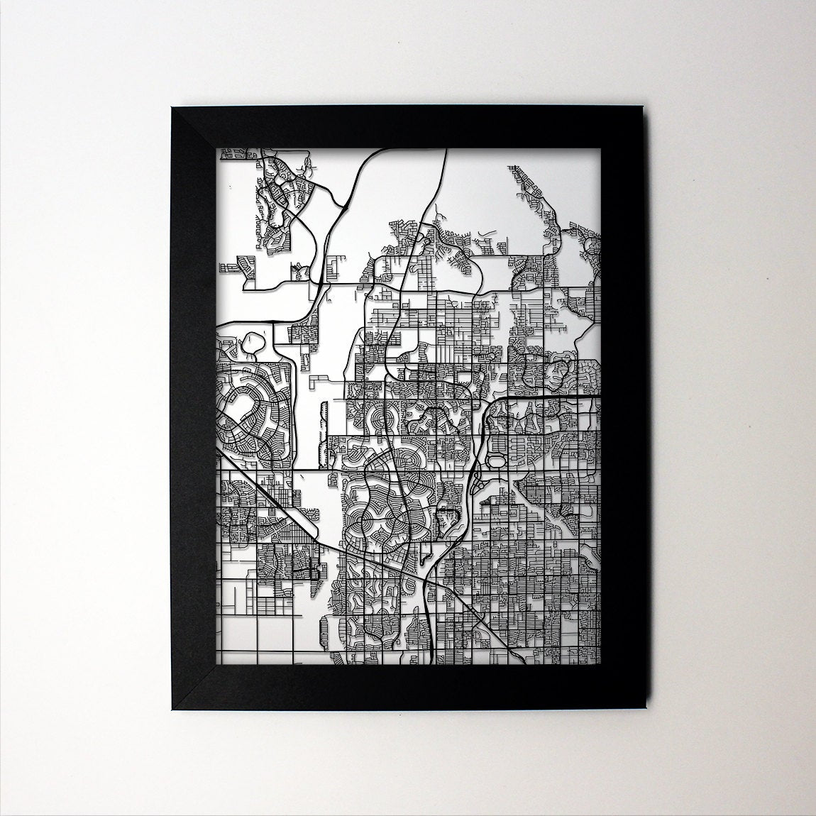 Peoria Arizona framed laser cut map - CarbonLight