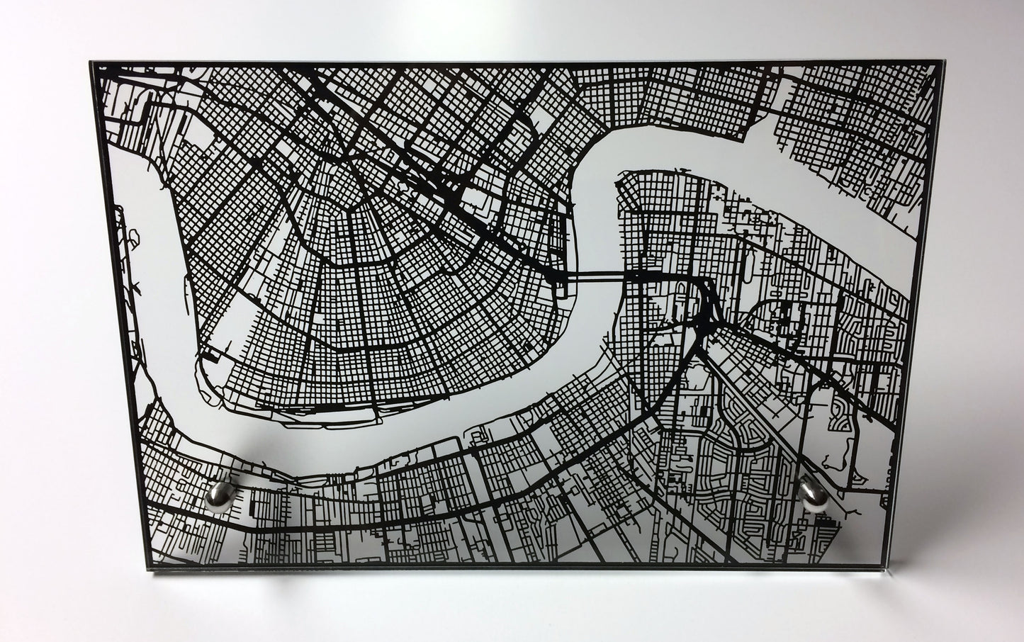 New Orleans LA laser cut desk map - CarbonLight