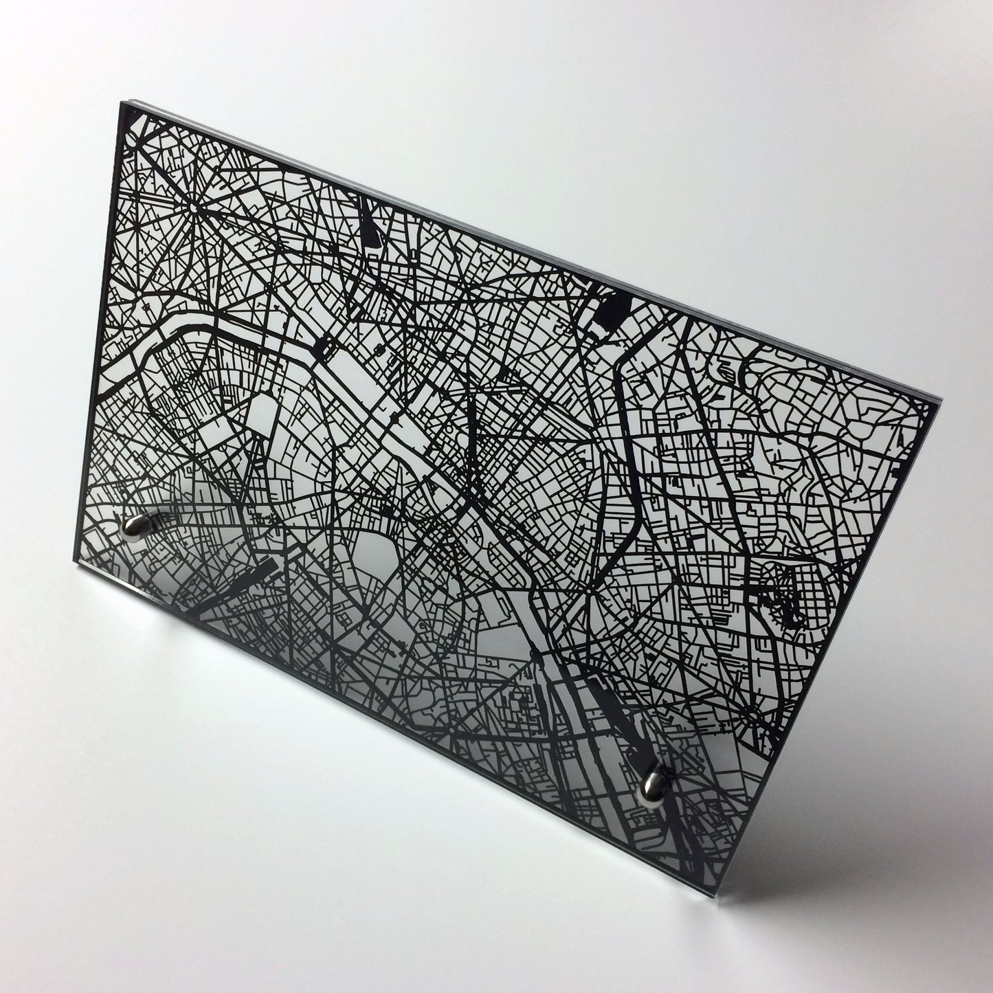 Paris France laser cut desk map - CarbonLight