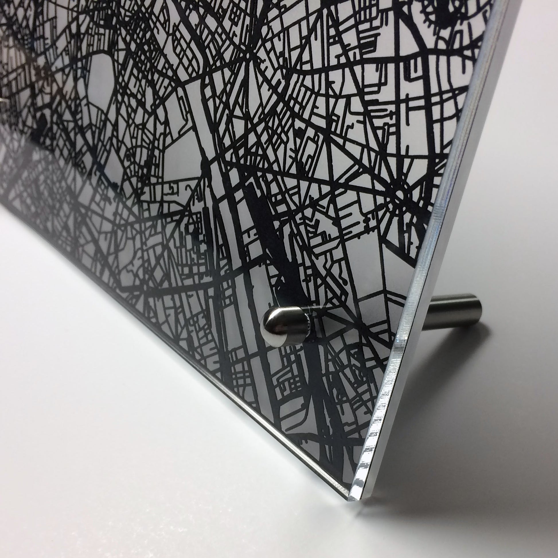 Paris France laser cut desk map - CarbonLight