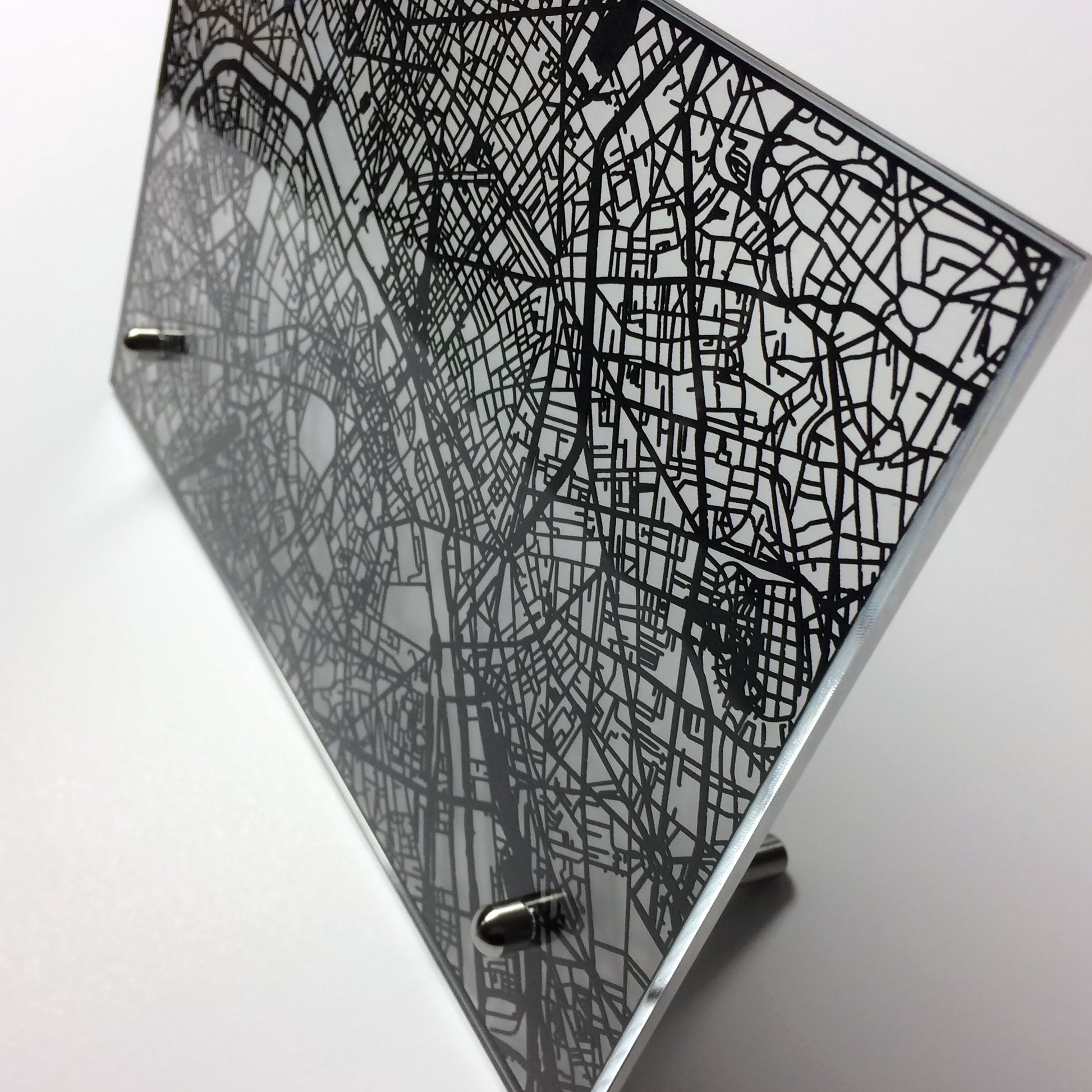 Paris France laser cut desk map - CarbonLight