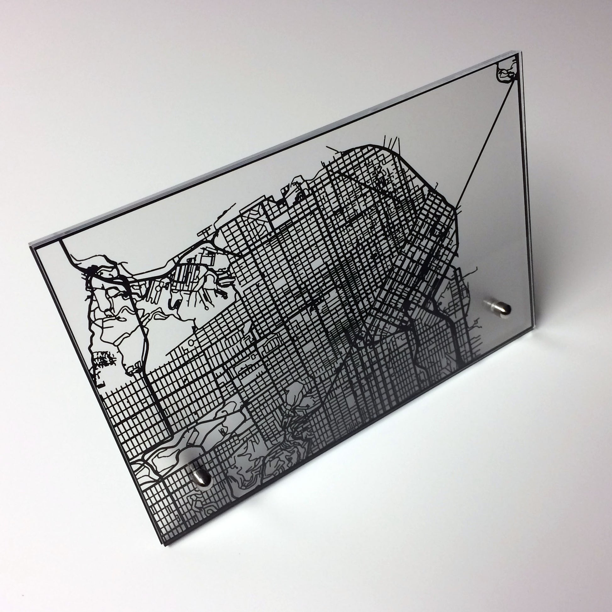 San Francisco CA laser cut desk map - CarbonLight