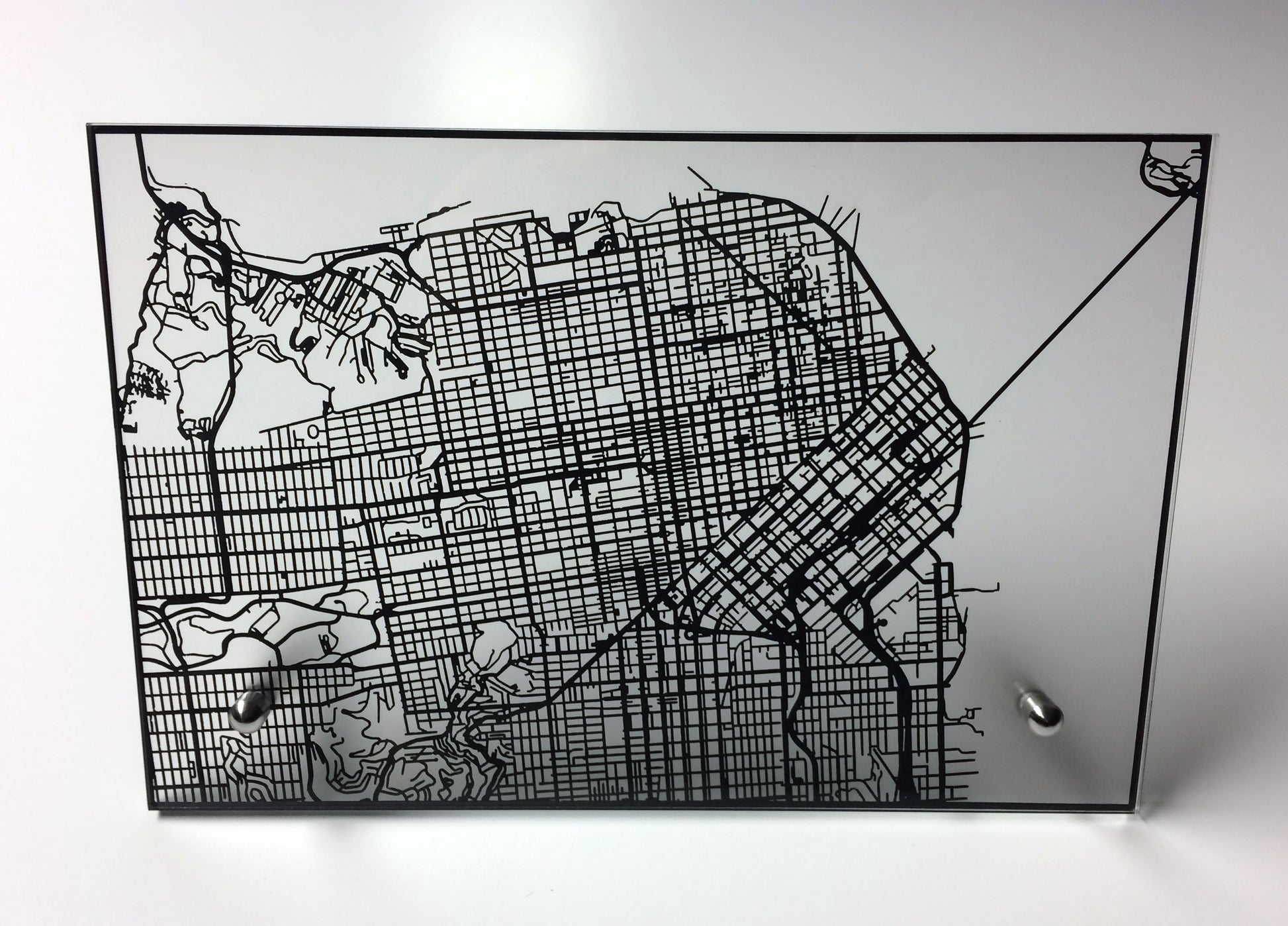 San Francisco CA laser cut desk map - CarbonLight