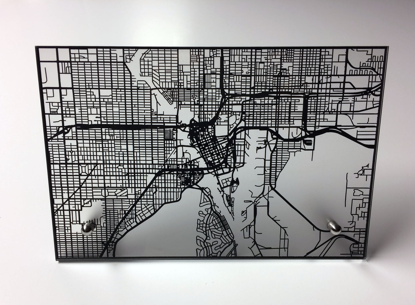Tampa FL laser cut desk map - CarbonLight