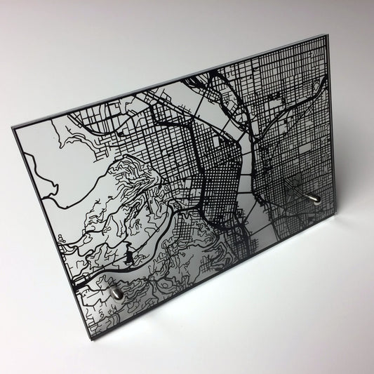 Portland OR laser cut desk map - CarbonLight