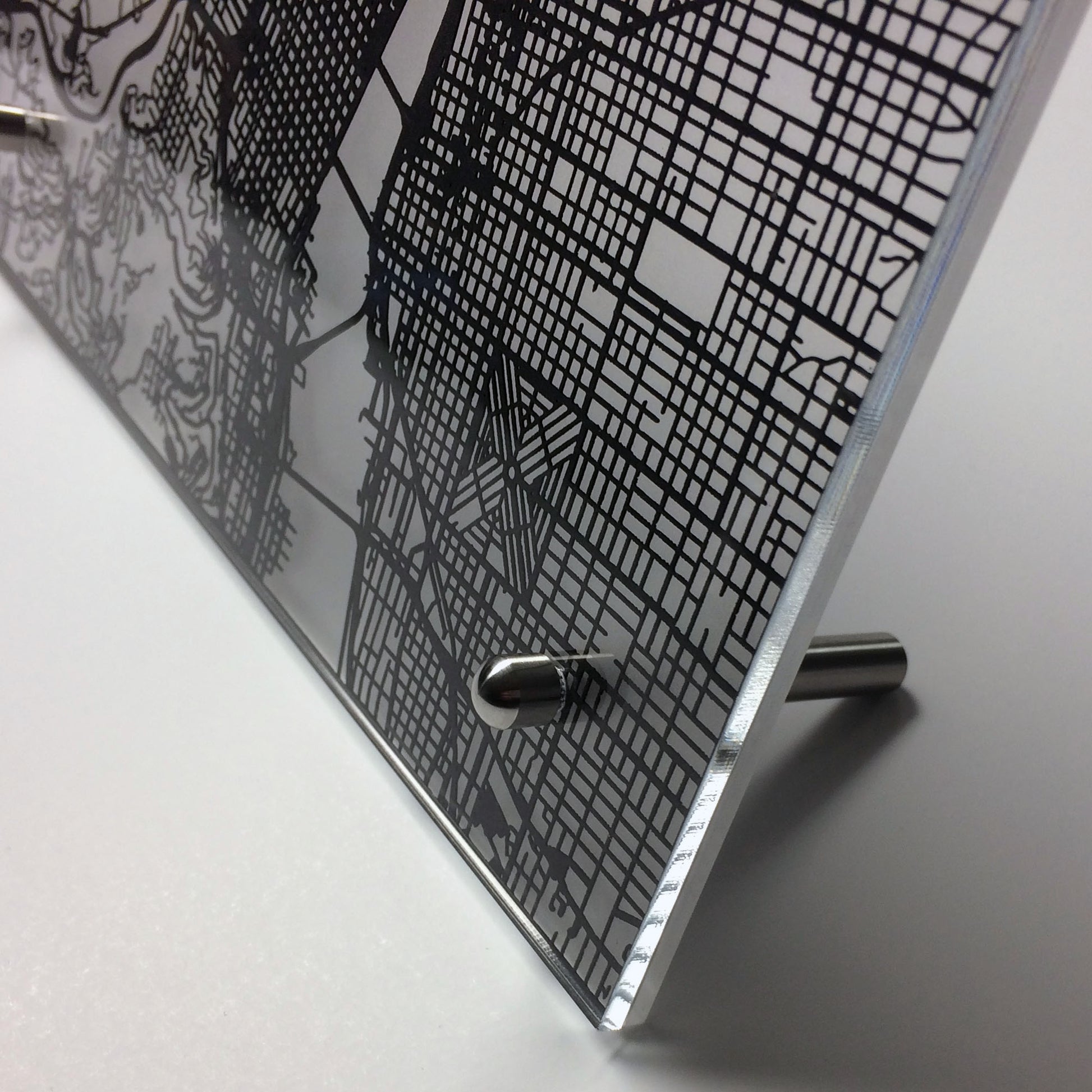 Portland OR laser cut desk map - CarbonLight