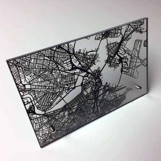 Boston laser cut desk map - CarbonLight