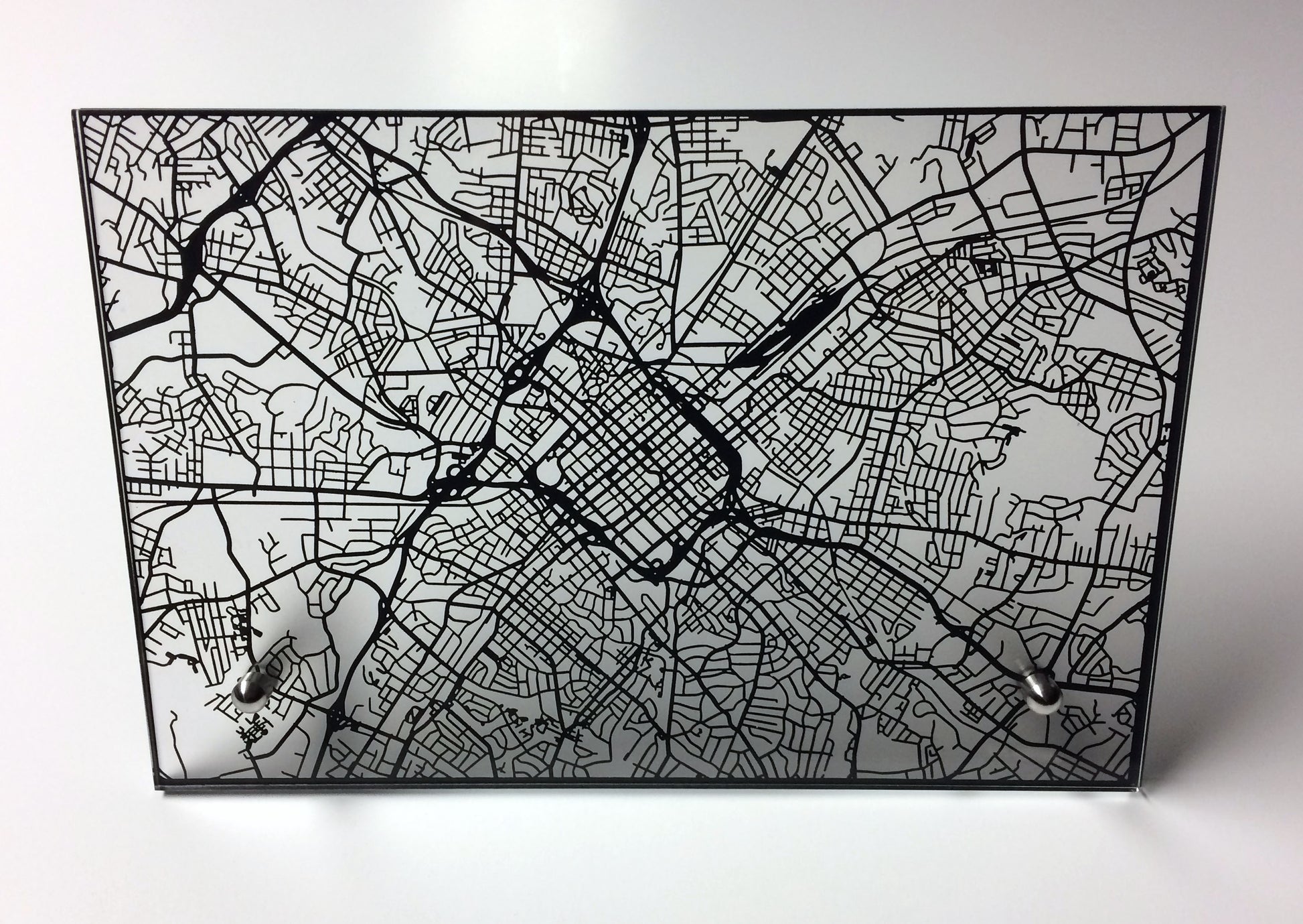 Charlotte NC laser cut desk map - CarbonLight