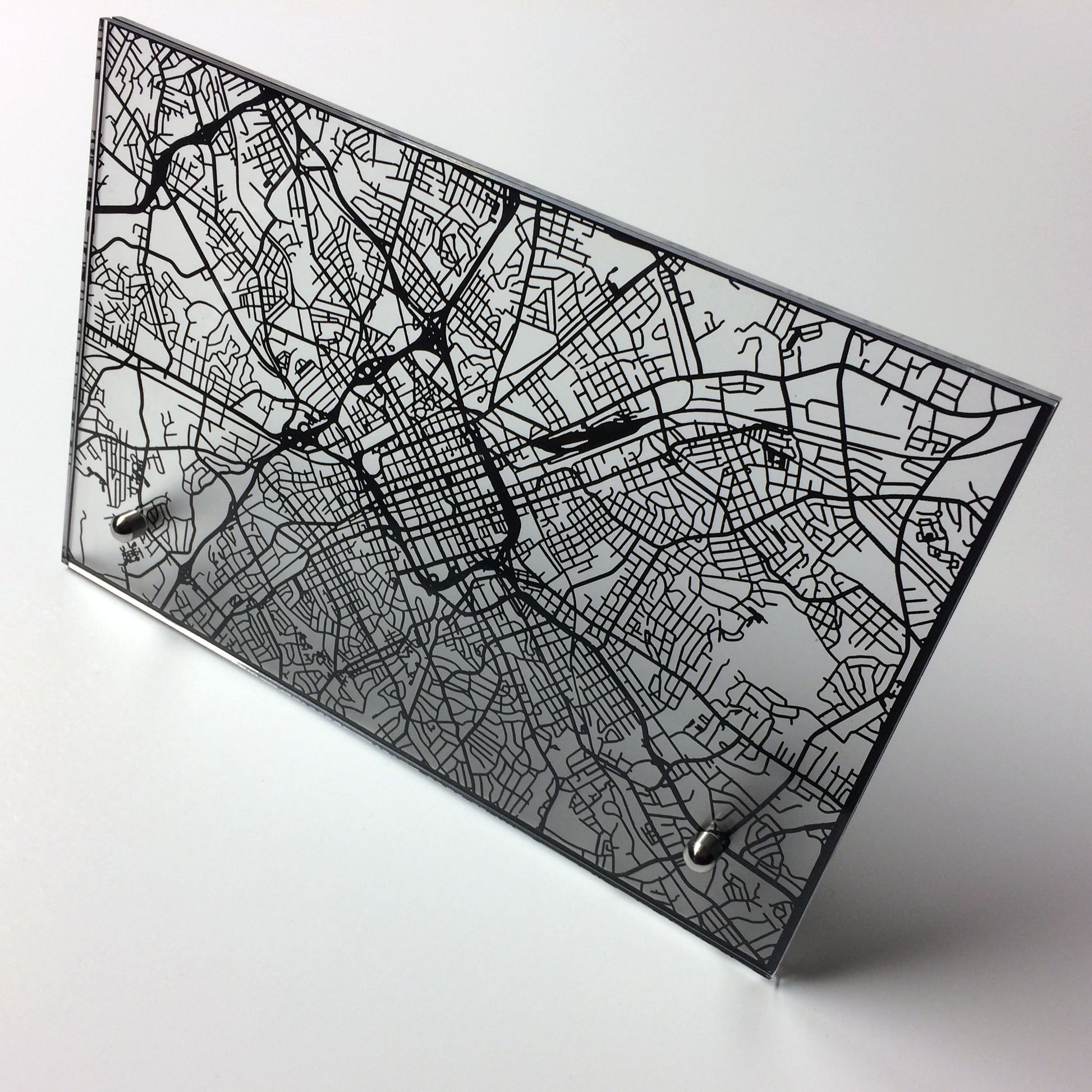 Charlotte NC laser cut desk map - CarbonLight
